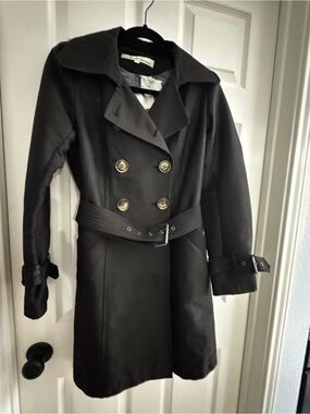 Kenneth Cole New York Black Belted Double Breasted Trench Coat Size S